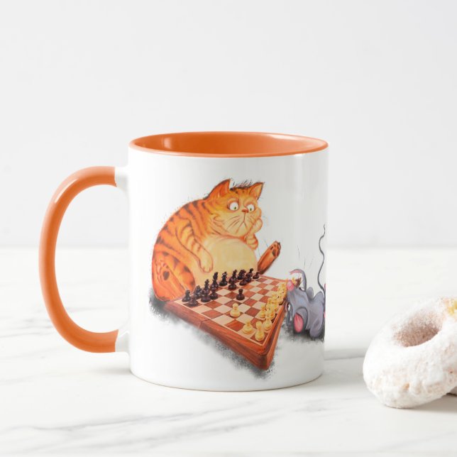 Chat et souris Jouer aux échecs Mug Drôle (Avec donut)