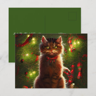 Chat Et Un Arbre De Noël Carte Postale