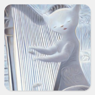 Chat éthéré jouant de la harpe – Autocollant