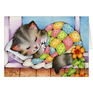Chat faisant une sieste - carte mignonne de chaton