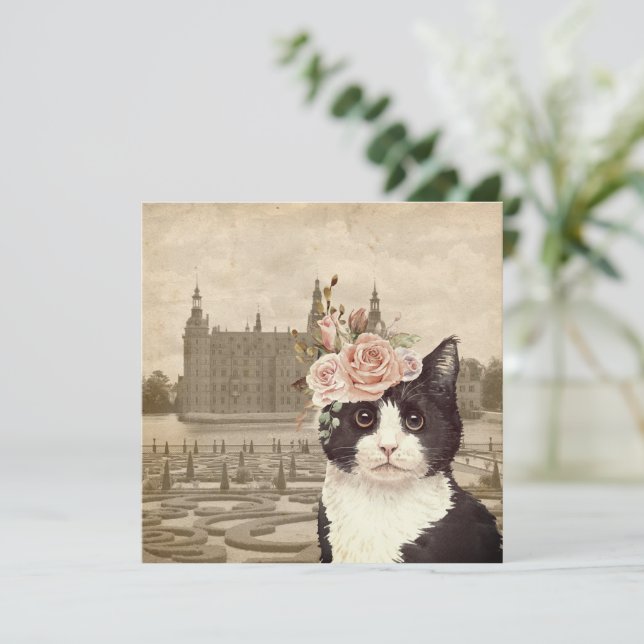 Chat fantaisie & Carte de voeux Castle Flat (Debout devant)