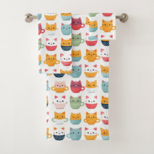 Chat Fille Motif Tasses de Thé Colorées Chatons