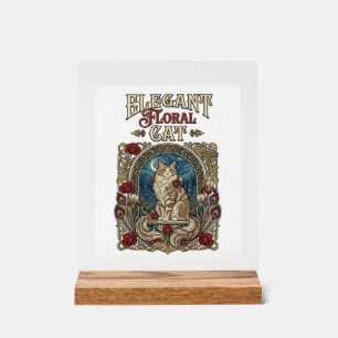 Chat floral élégant Art Nouveau vintage vecteur