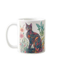 Chat floral Feline Colorful Illustrated Mug