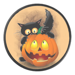 Chat Fun Halloween Caractère mordant un Citrouille