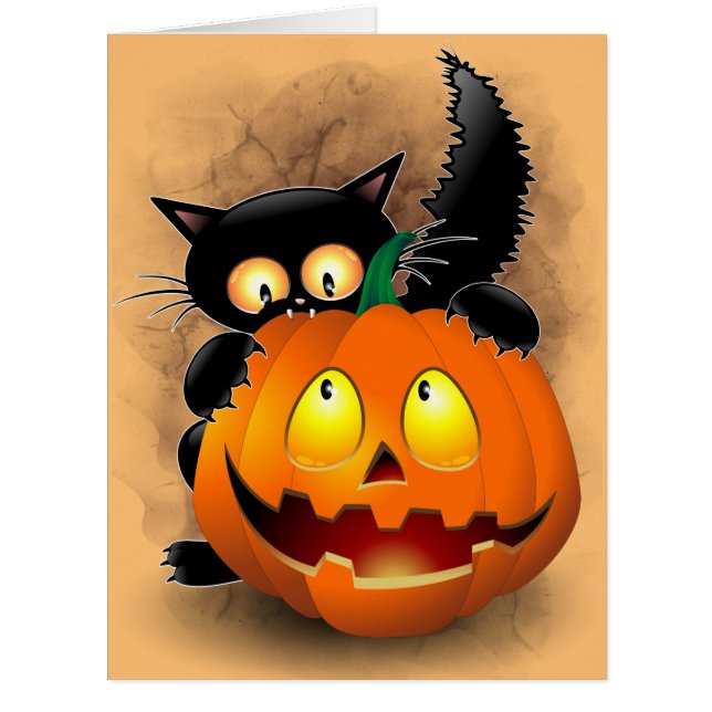 Chat Fun Halloween Caractère mordant un Citrouille (Devant)