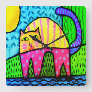 Chat funky Abstrait peinture grande horloge