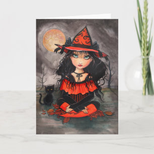 Chat gothique de sorcière de carte de Halloween