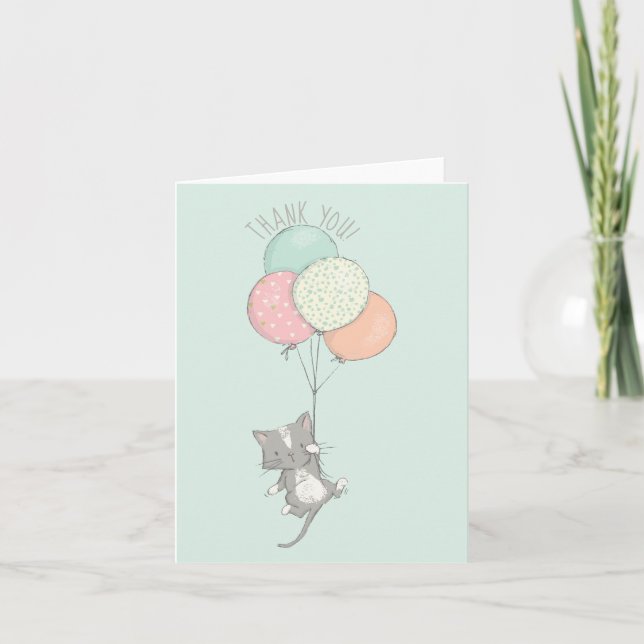 Chat gris doux avec Carte de remerciements à ballo (Devant)