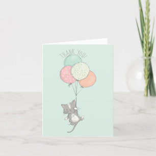 Chat gris doux avec Carte de remerciements à ballo