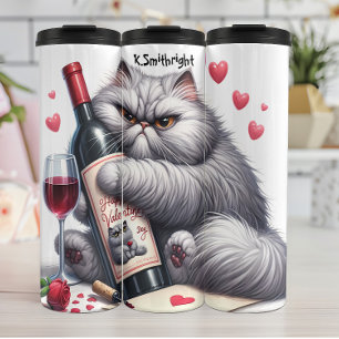 Chat Grumpy Accroche une bouteille de vin