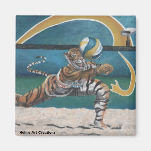 Chat Guerrier Jouer Beach Volleyball Magnet