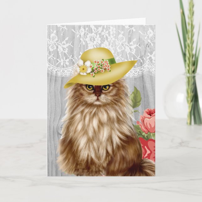 Chat habillé en carte pour notes casquette (Devant)