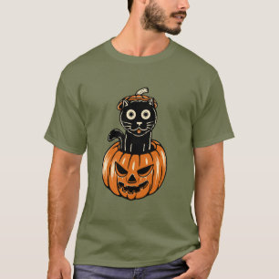 Chat Halloween En T-shirt Pumkin