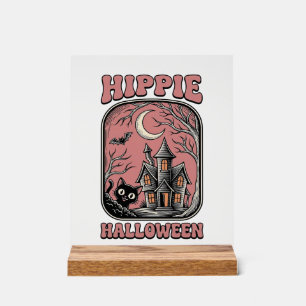 Chat Halloween Hippie Maison Hantée Design Vintage
