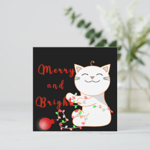 Chat Heureux Jouant Avec Lumière LED   Carte Plate