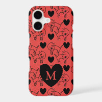 Chat illustré et motif de monogramme de cœurs
