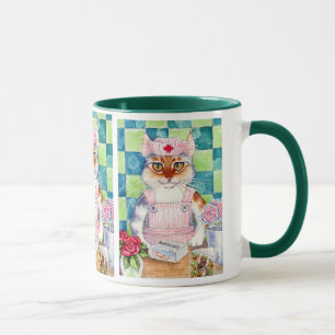 Chat, infirmière, tasse de Striper de sucrerie