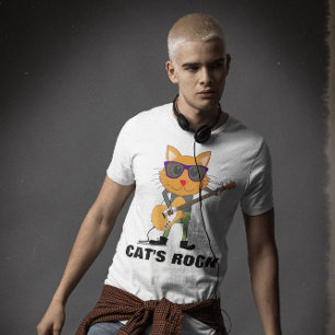 CHAT JOUER GUITAR CATS ROCK T-Shirts Tee - shirts