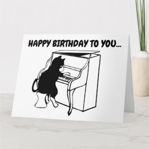 CHAT JOUER PIANO CARTES D'ANNIVERSAIRE SURTAILLÉE 