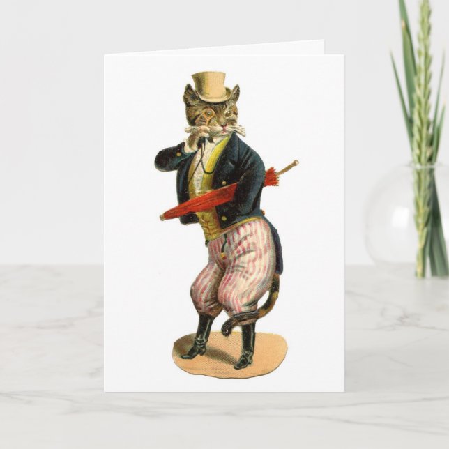 Chat Kitty bien habillé Drôle Bonne carte d'annive (Devant)