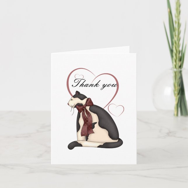 Chat Kitty noir et blanc avec Merci Coeur (Devant)