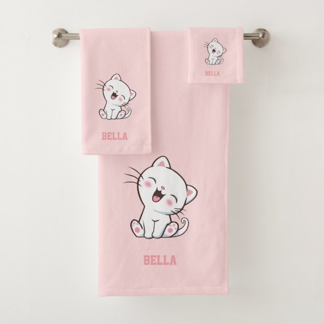 Chat Kitty & Texte de nom sur rose clair (En situation)