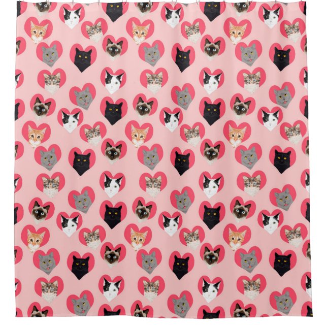 Chat Love Hearts rideau de douche - chats mignons (Devant)