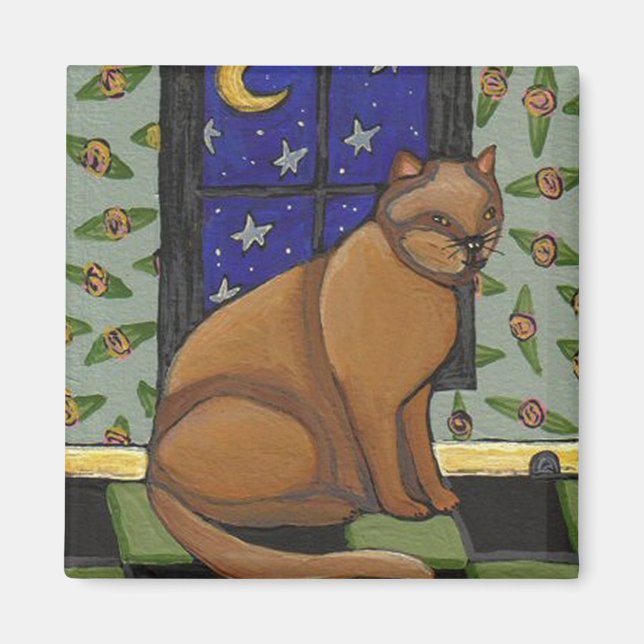 Chat, Lune et Étoiles - aimant (Devant)