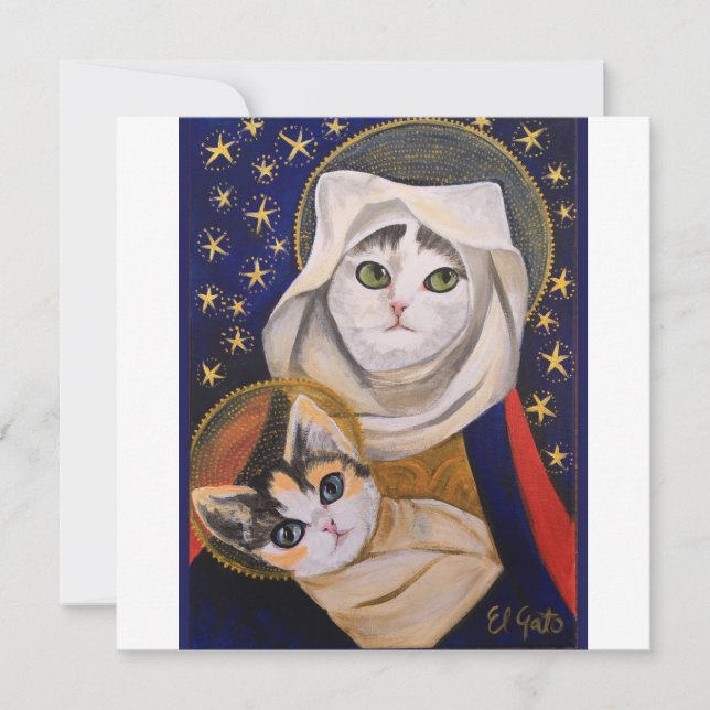 Chat Madonna et enfant, famille sainte, carte de N (Devant)