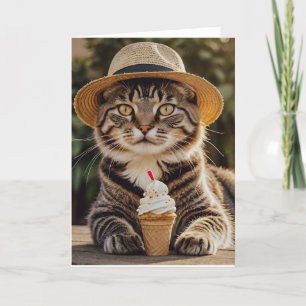 CHAT MANGER ICECREAM CARTE DE SALUT D'ANNIVERSAIRE