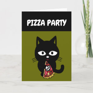 CHAT MANGER PIZZA CARTES D'ANNIVERSAIRE