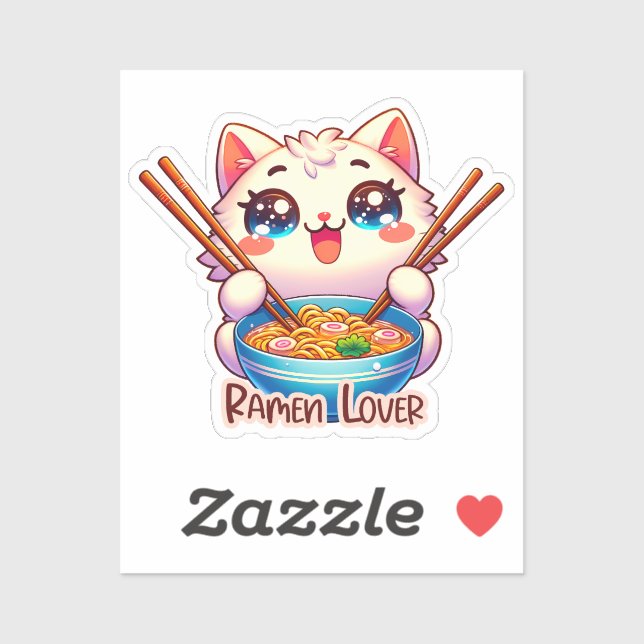Chat Mating Ramen, Cute Kawaii, autocollant de cha (Feuille)