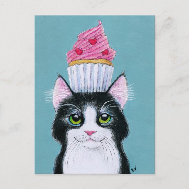 Chat mignon avec carte postale cupcake rose (Devant)