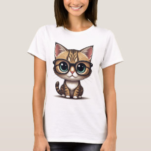 Chat mignon avec T-shirt avec lunettes