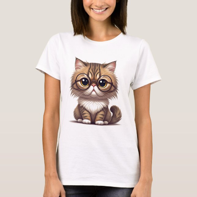 Chat mignon avec T-shirt avec lunettes (Devant)