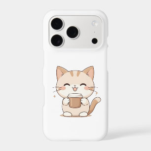 Chat Mignon Buvant du Café Design Kawaii