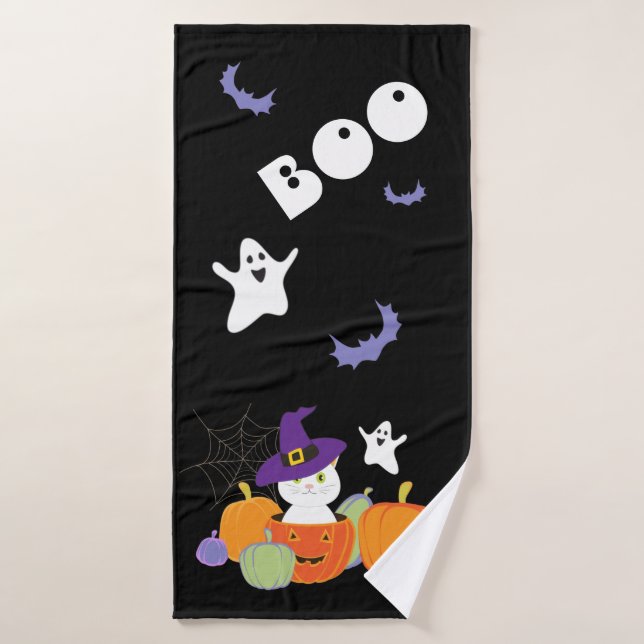 Chat mignon d'Halloween en Casquette sorcier (Serviette de bain)
