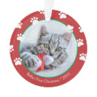 Chat mignon Empreintes de pattes de Noël Rouge Ver