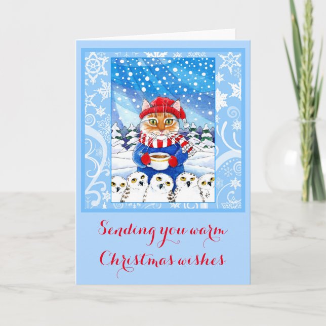 Chat mignon et carte neigeuse d'hiver de Noël de (Devant)