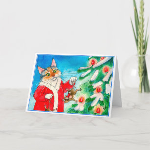Chat mignon, souris, carte de voeux d'arbre de