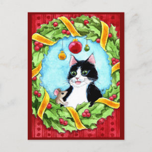Chat mignon, souris, carte postale de la couronne 