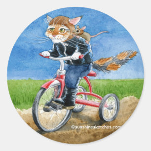 Chat mignon sur tricycle caricature sticker