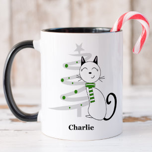 Chat mignonne avec écarde verte Mug de Noël