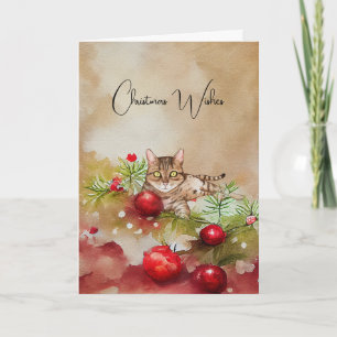 Chat mignonne avec ornements Carte de Noël