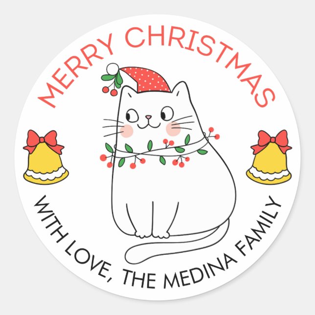 Chat mignonne Joyeux Stickers de Noël Chat et lumi (Devant)