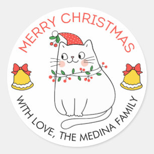 Chat mignonne Joyeux Stickers de Noël Chat et lumi