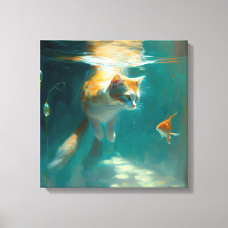Chat Montres Sous-Eau Poisson - Toile Enveloppée