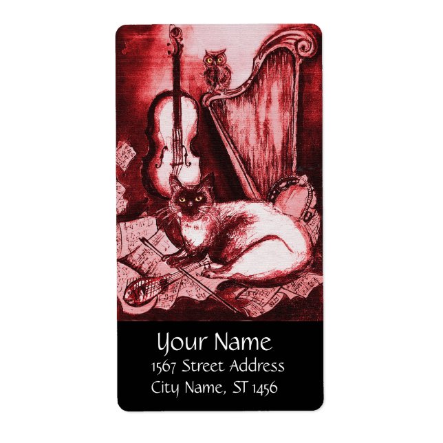 CHAT MUSICAL ET OWL, Blanc Rouge Noir (Devant)