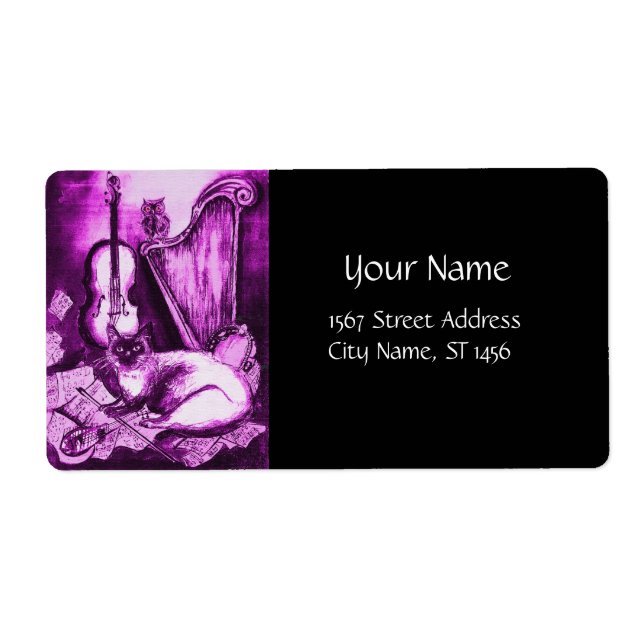 CHAT MUSICAL, violet rose violet blanc et noir (Devant)